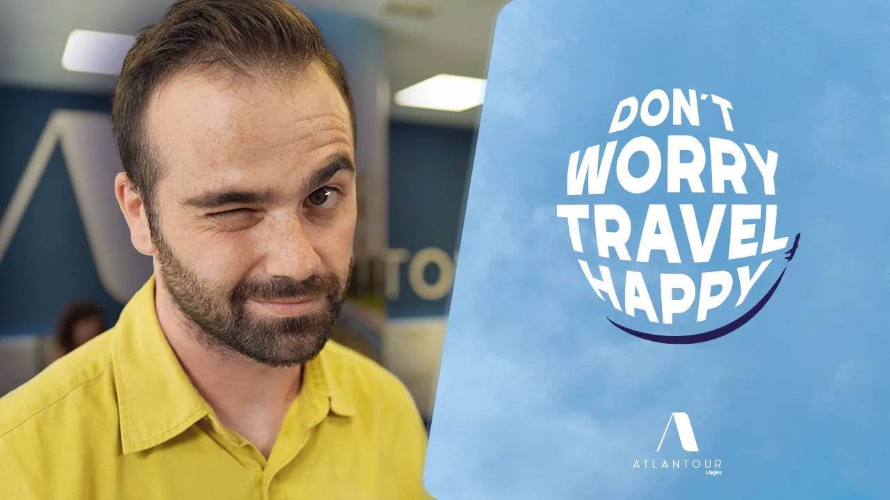 Claim de la campaña «Don't worry, travel happy» de Atlantour Viajes